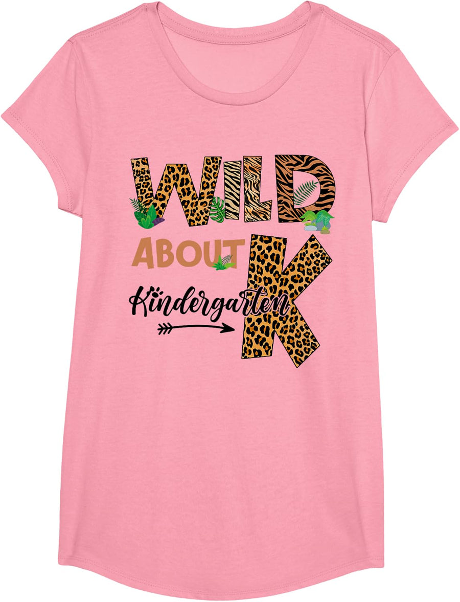 Wild About Kindergarten Teacher Leopard Print Animal Lovers T-Shirt - Girls Pink