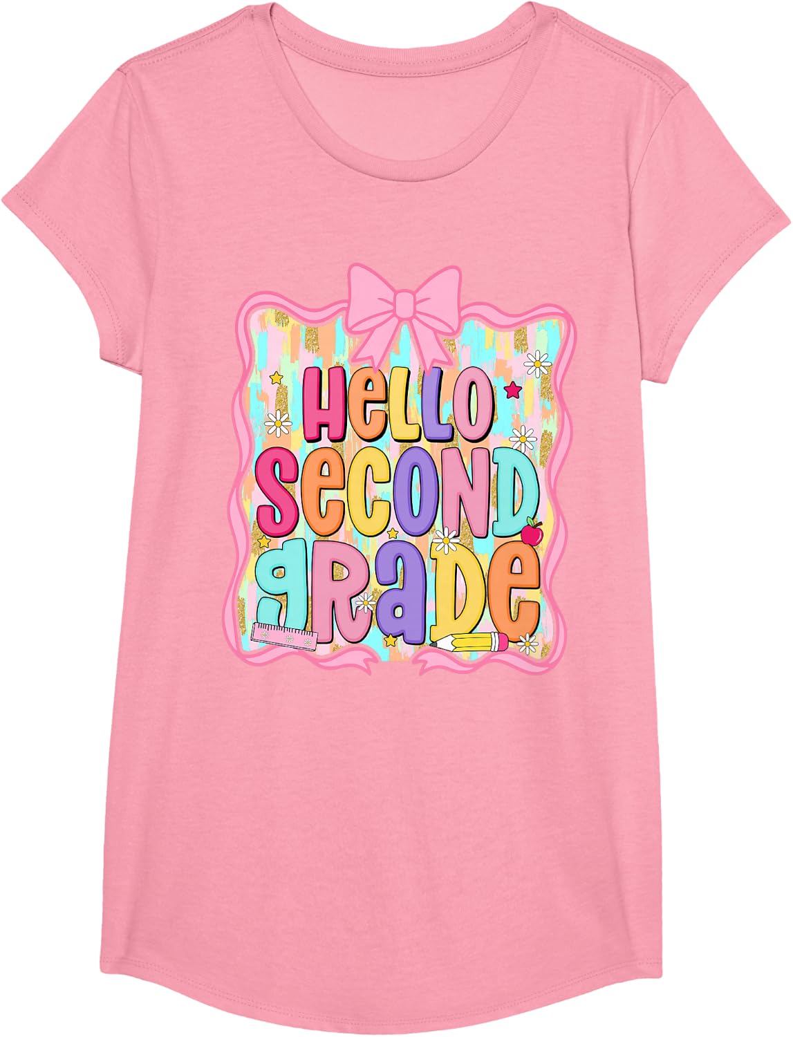Hello Second Grade Girls Coquette 2nd Grade Back to School T-Shirt - Girls Pink