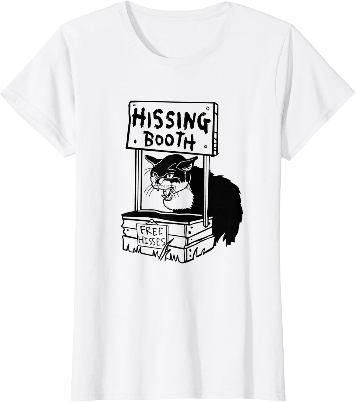 Cat Hissing Booth Black Cat Cute Ktten Cat Lover Funny T-Shirt - White