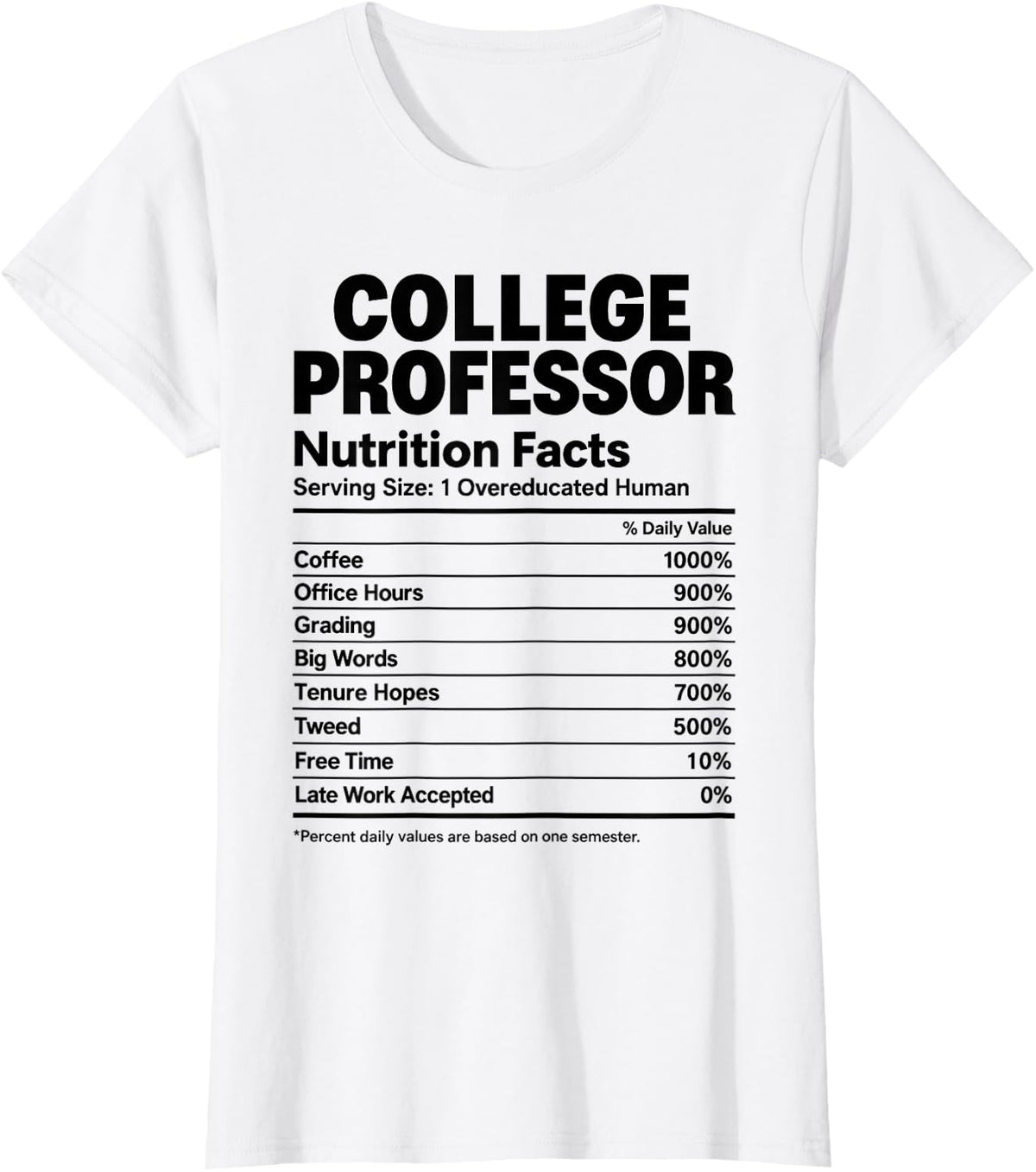 College Professor Nutrition Facts T-Shirt - White