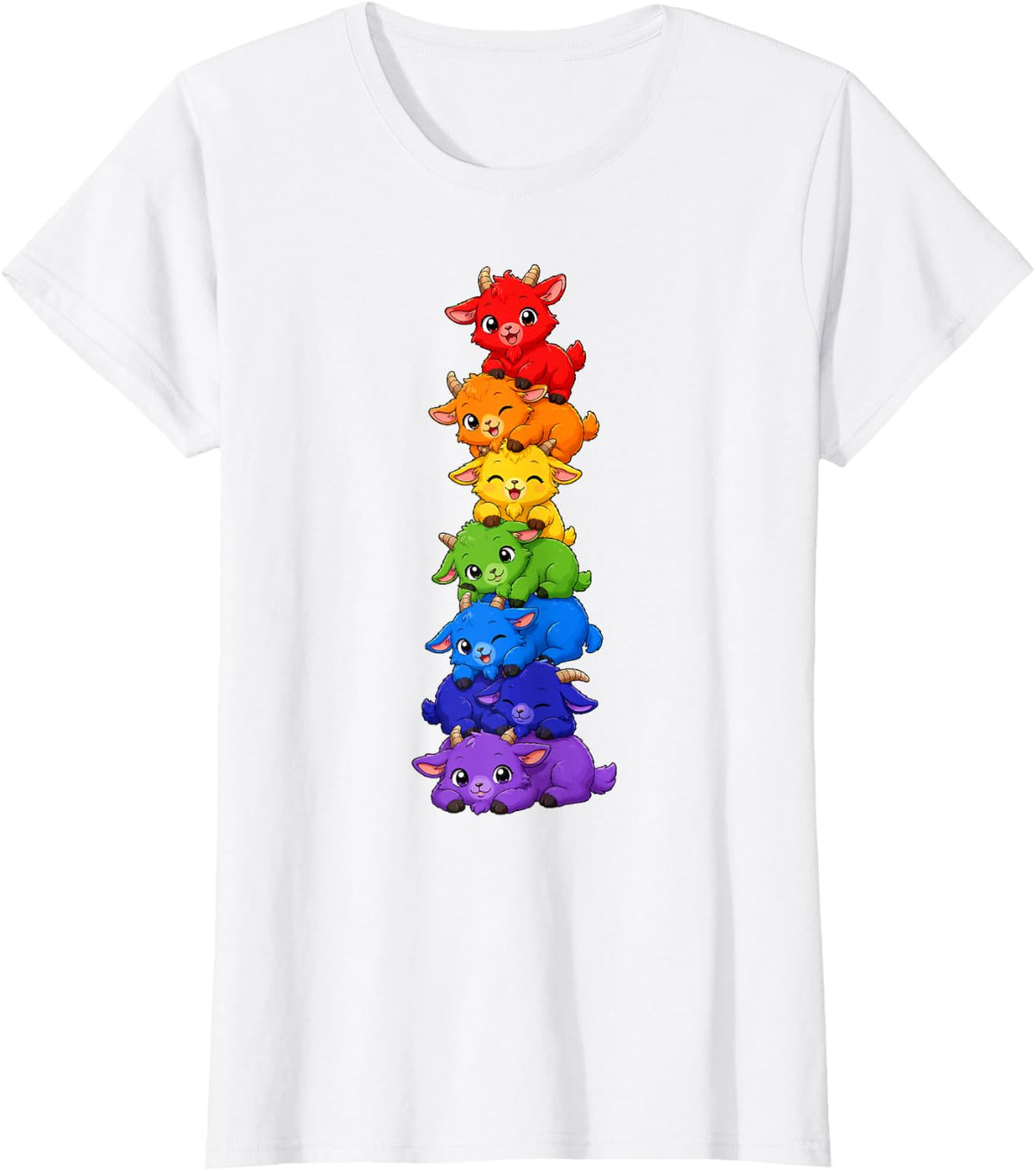 Rainbow Goat Pride Kawaii Cute LGBTQ Stack T-Shirt - White