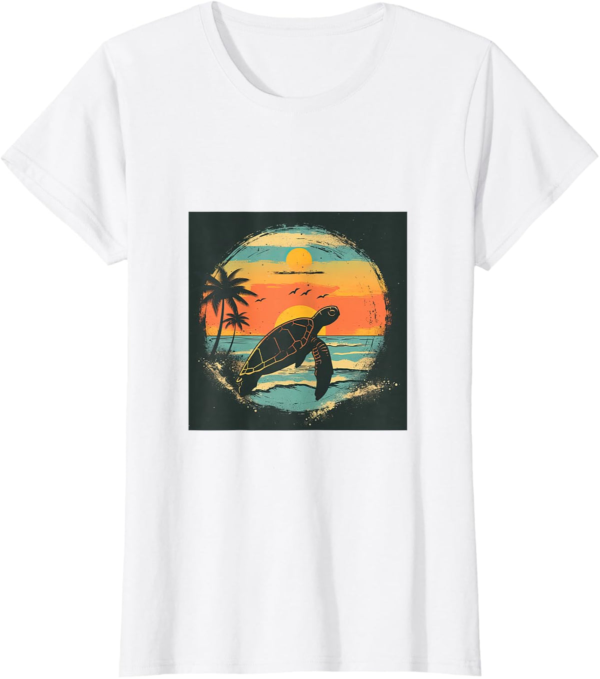 Vintage Sunset Turtle T-Shirt - White