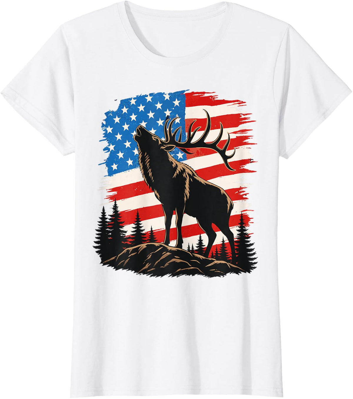 USA Elk Hunting Bull Elk Hunter American T-Shirt - White