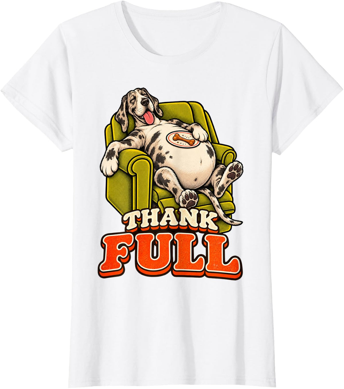 Great Dane Funny Turkey Day Retro Vintage Overeat Sleep 70s T-Shirt - White
