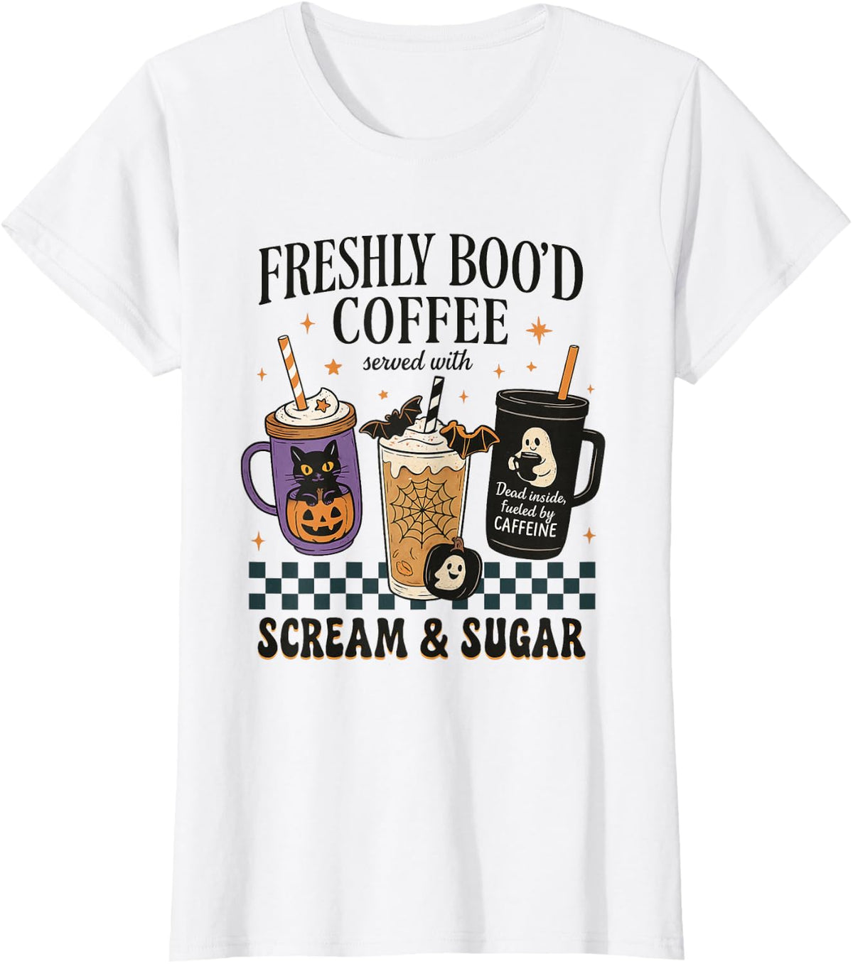Drinking Coffee Late Lover Cozy Halloween Graphic Barista T-Shirt - White