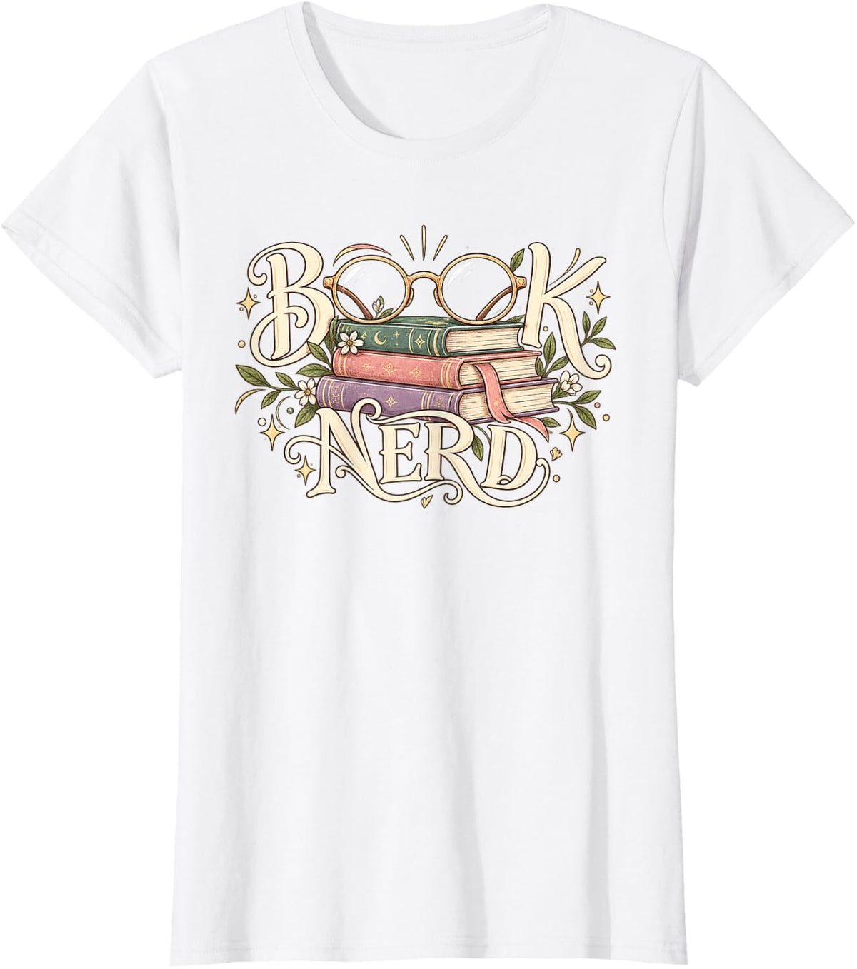 Book Nerd Glasses Reading Graphic T-Shirt - White