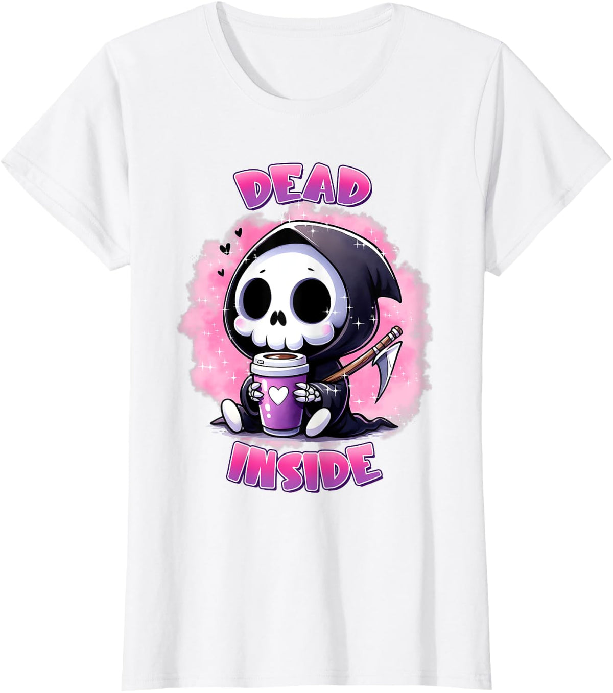 Cute Kawaii Grim Coffee Addict - Dead Inside Coffee T-Shirt - White
