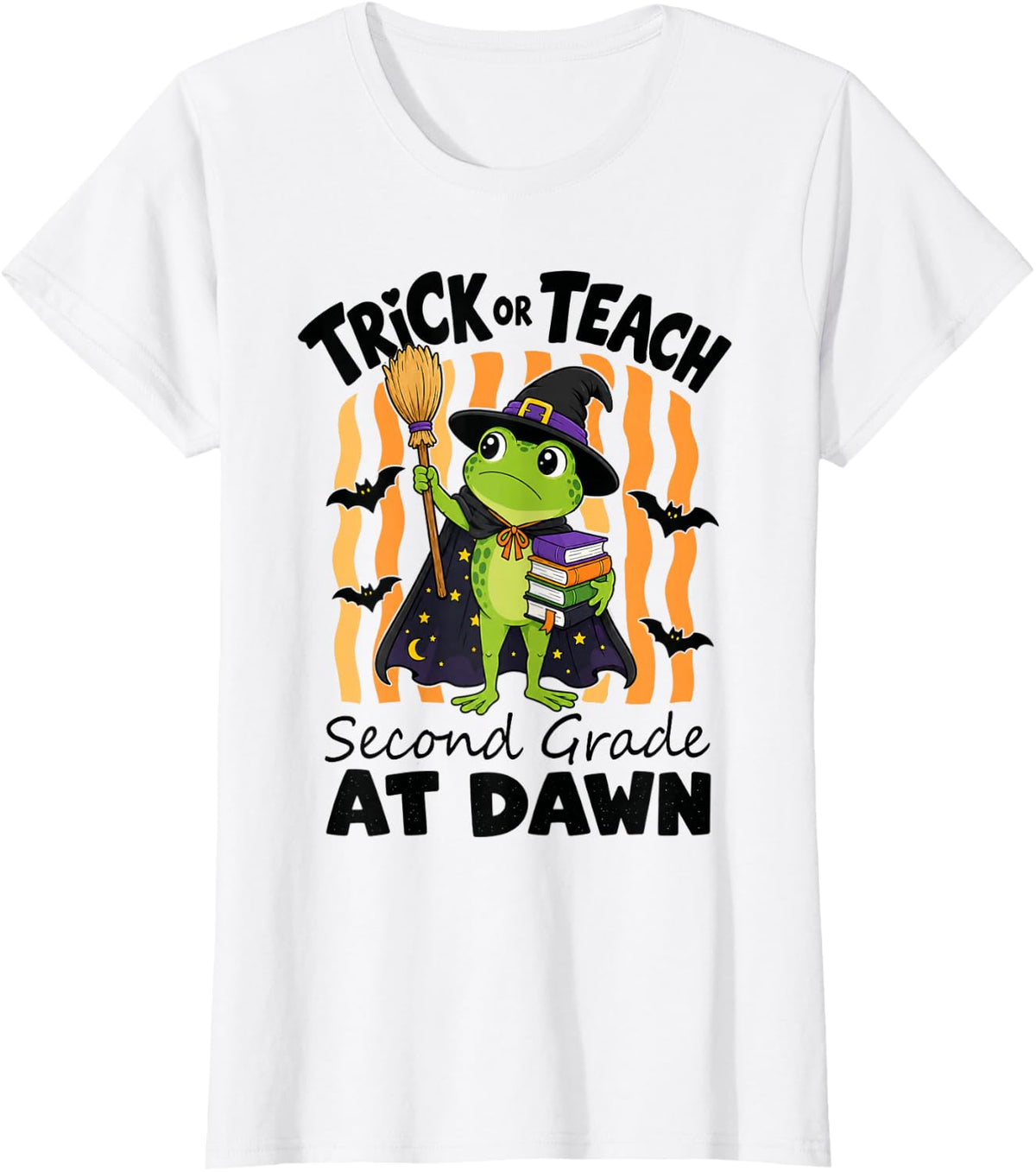 Halloween 2nd Grade Teacher Frog Trick Or Teach Spooky T-Shirt - White