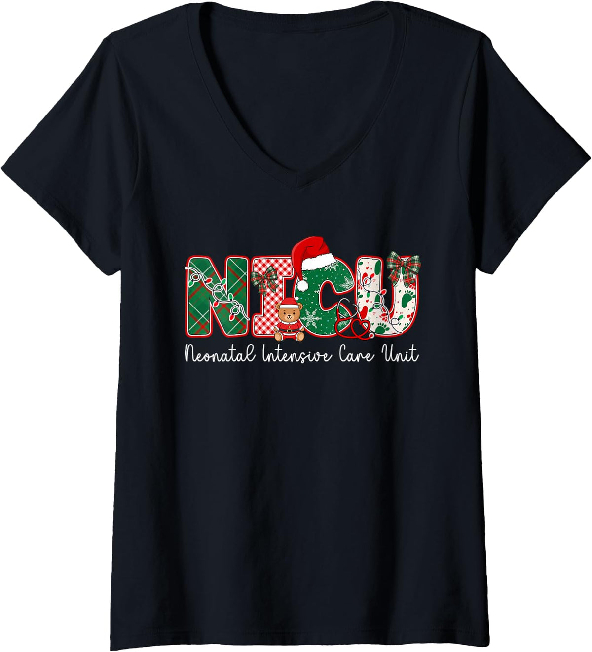 Women's NICU Christmas Neonatal Intensive Care Unit Xmas Party V-Neck T-Shirt - Black