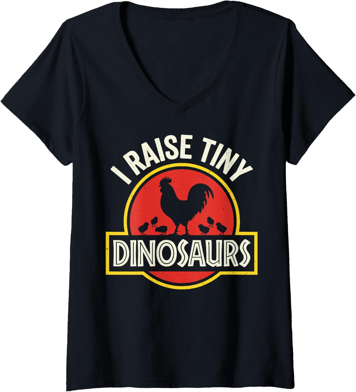 Women's I Raise Tiny Dinosaurs Funny Chicken Farmer Poultry Tee V-Neck T-Shirt - Black