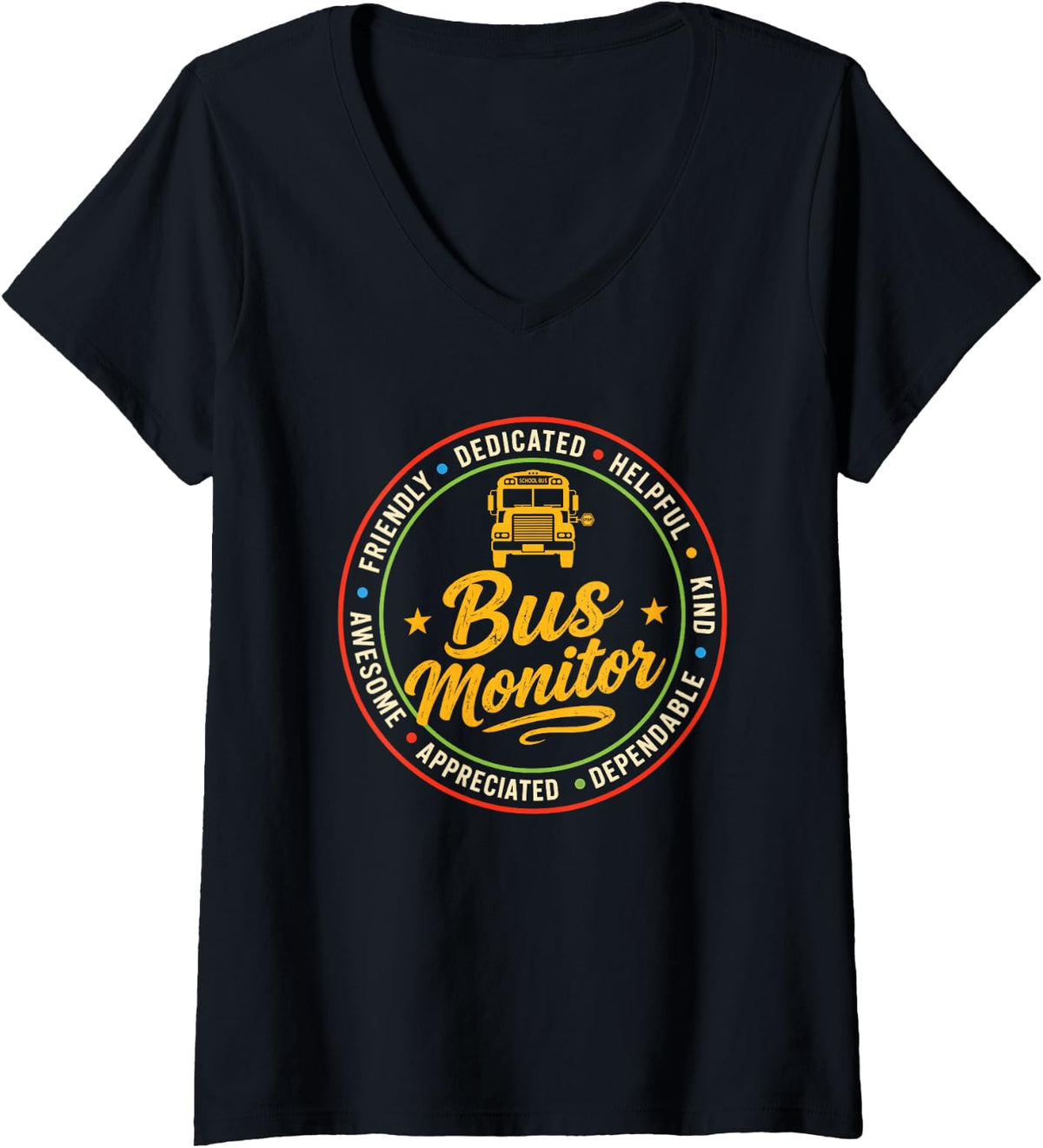 Women's Bus Monitor Appreciation Back to School Transportation V-Neck T-Shirt - Black