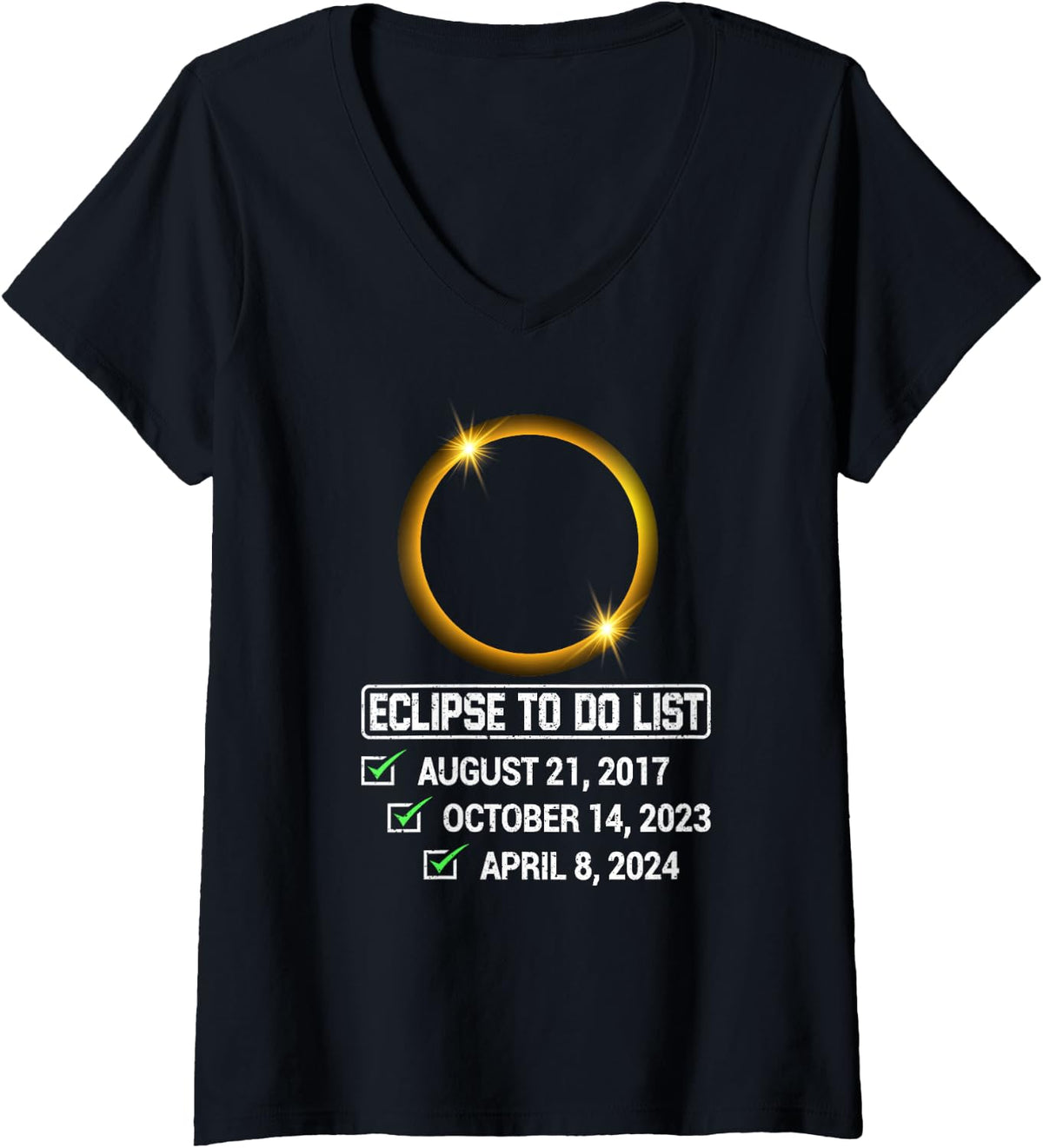 Women's Eclipse Checklist Total Solar Eclipse 2024 Annular 2023 V-Neck T-Shirt - Black