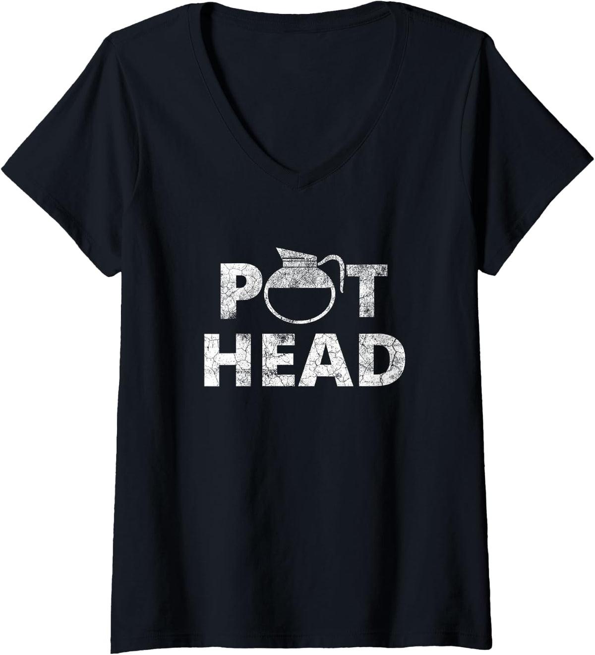 Womens Coffee Pot Head V-Neck T-Shirt - Black