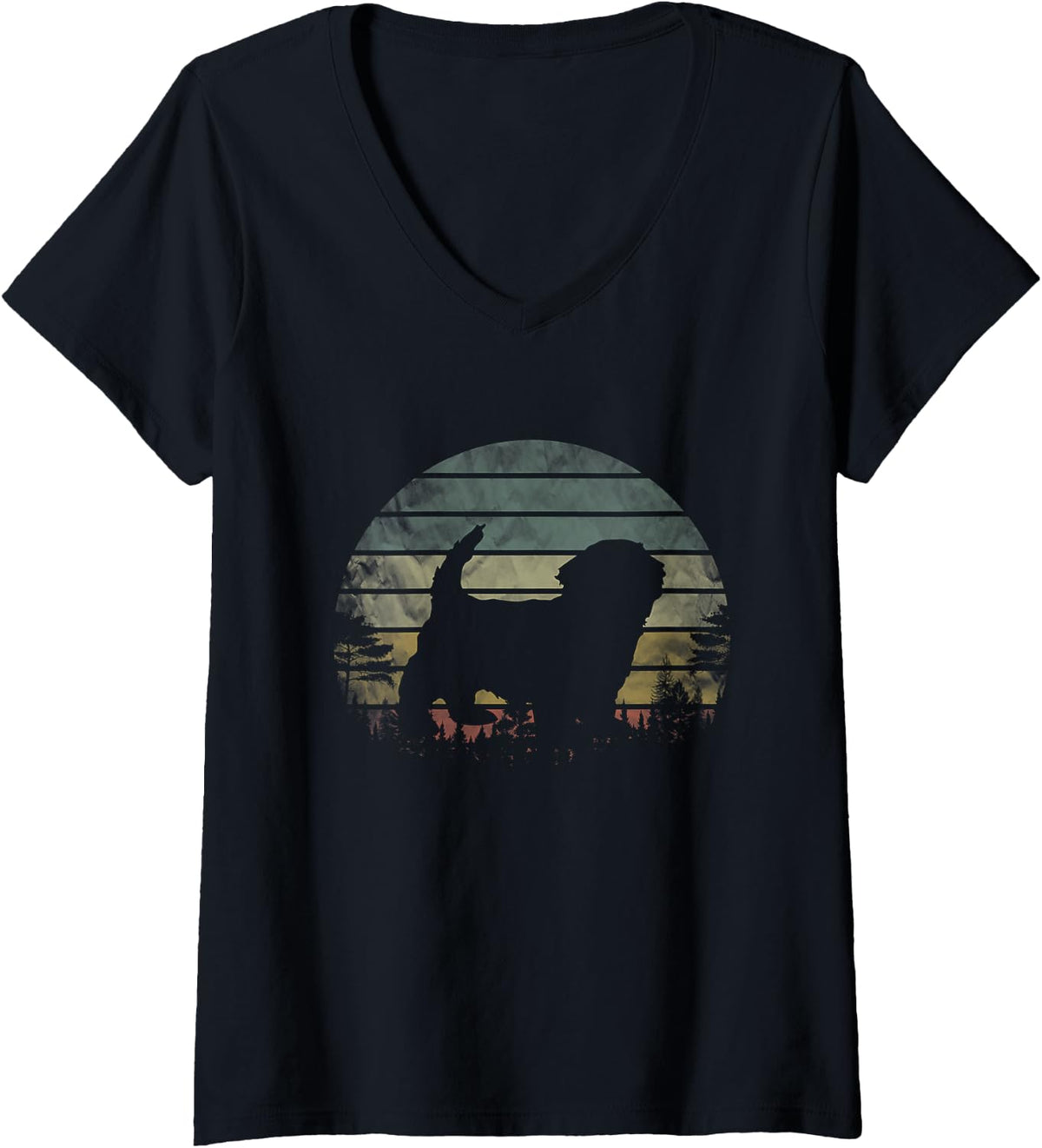 Women's Havanese Retro Vintage 60s 70s Sunset Dogs Lovers V-Neck T-Shirt - Black