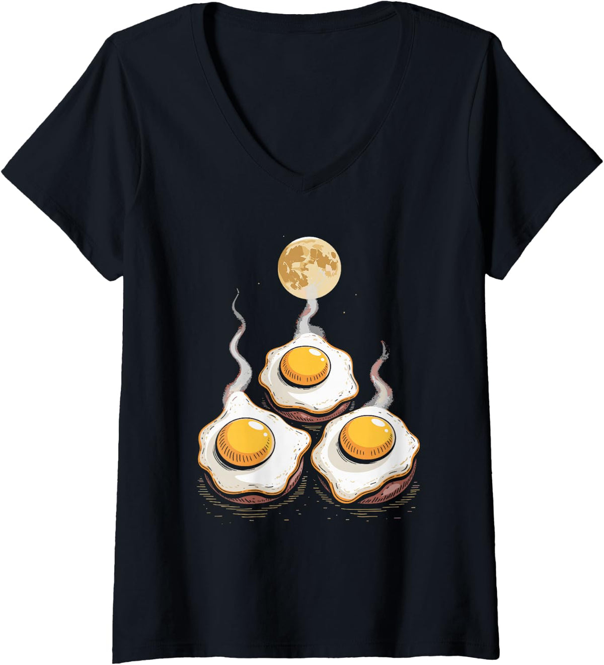Women's Space Eggs & Full Moon Galaxy Tee V-Neck T-Shirt - Black