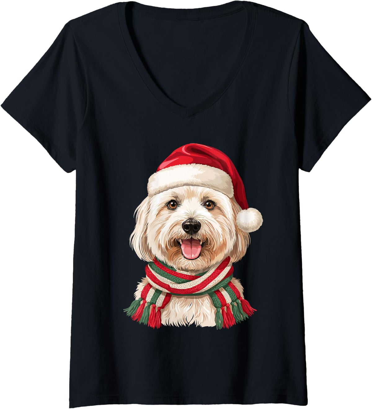 Women's Havanese Santa Hat Christmas Dog Lover Mom Dad Holiday V-Neck T-Shirt - Black