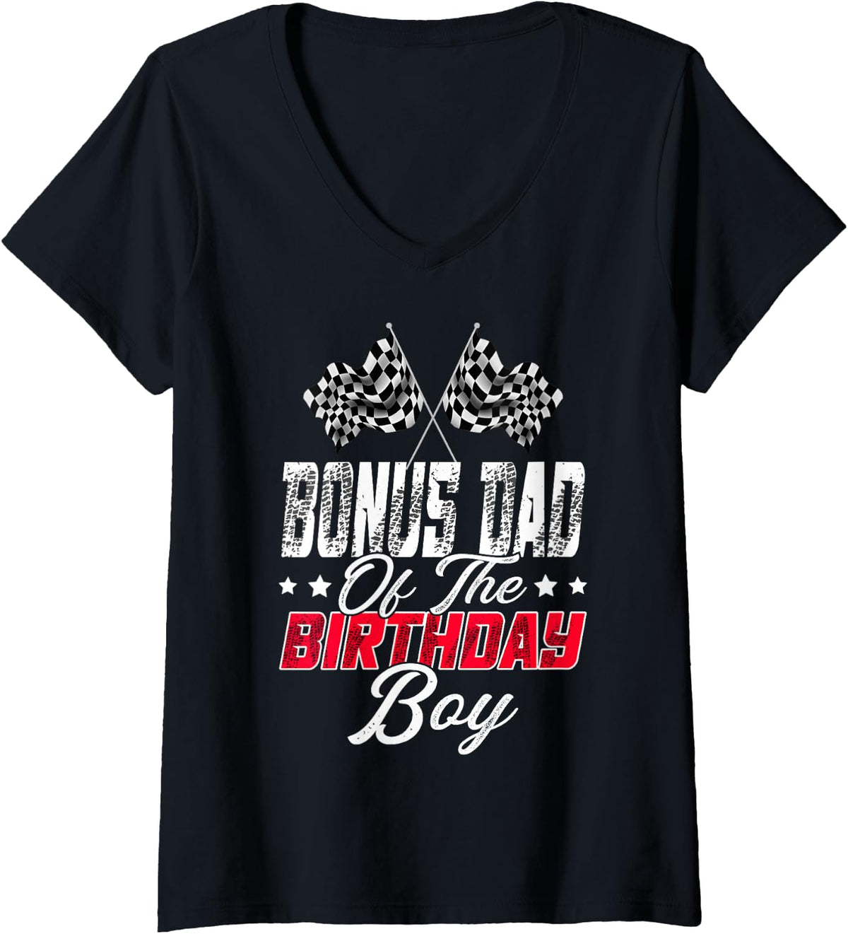 Women's Race Car Bonus Dad of The Birthday Boy Racing Family V-Neck T-Shirt - Black
