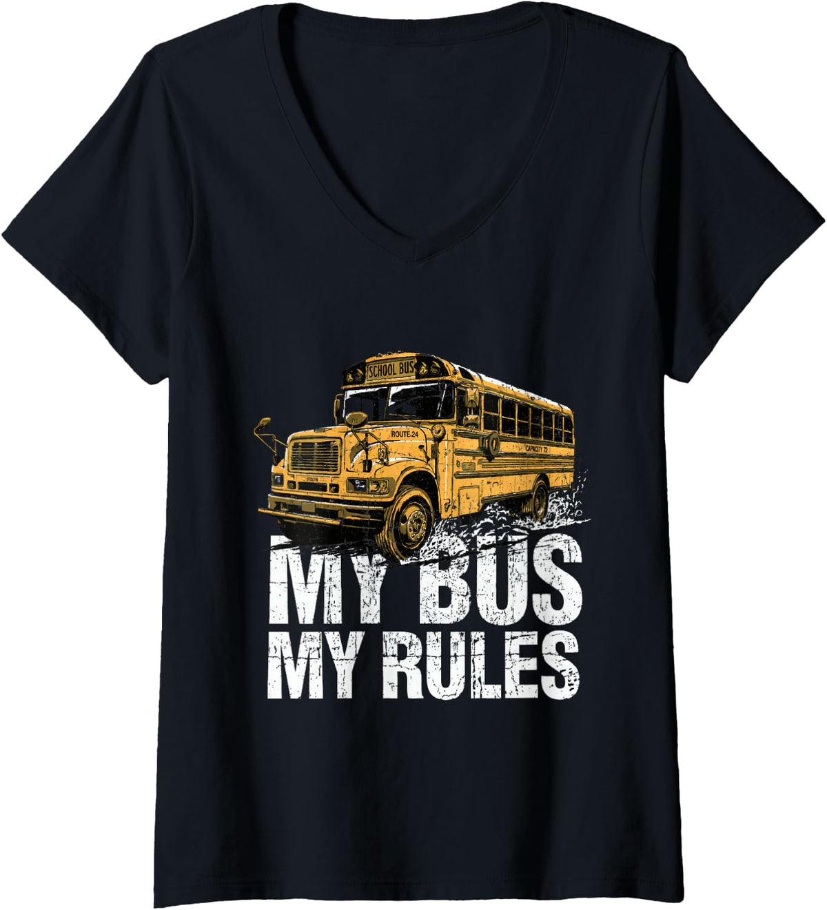 Women's My Bus My Rules Driver Back to School V-Neck T-Shirt - Black