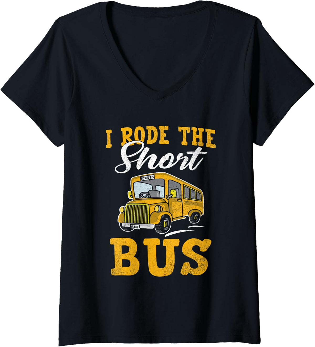 Women's I Rode The Short Bus to School Funny Bus Driver V-Neck T-Shirt - Black