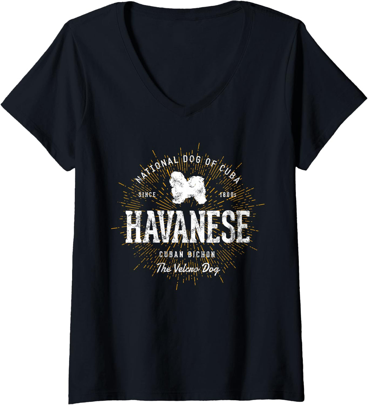 Womens Retro Havanese Vintage V-Neck T-Shirt - Black