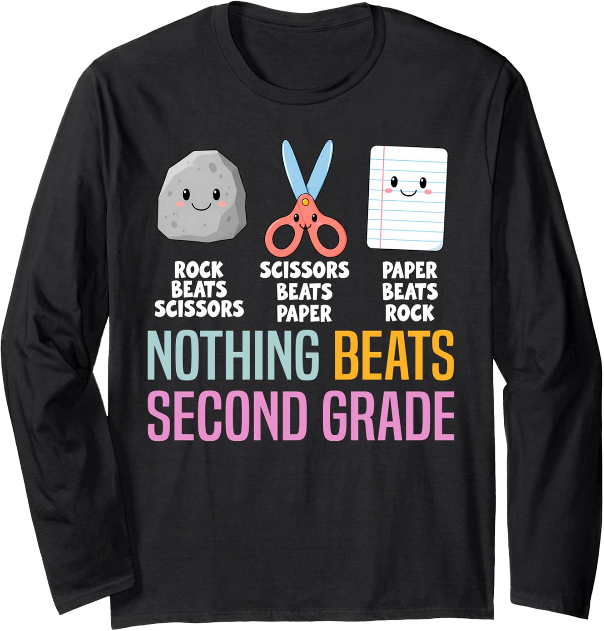Nothing Beats 2nd Second Grade Back to School Teacher Kids Long Sleeve T-Shirt - Adult Unisex Black