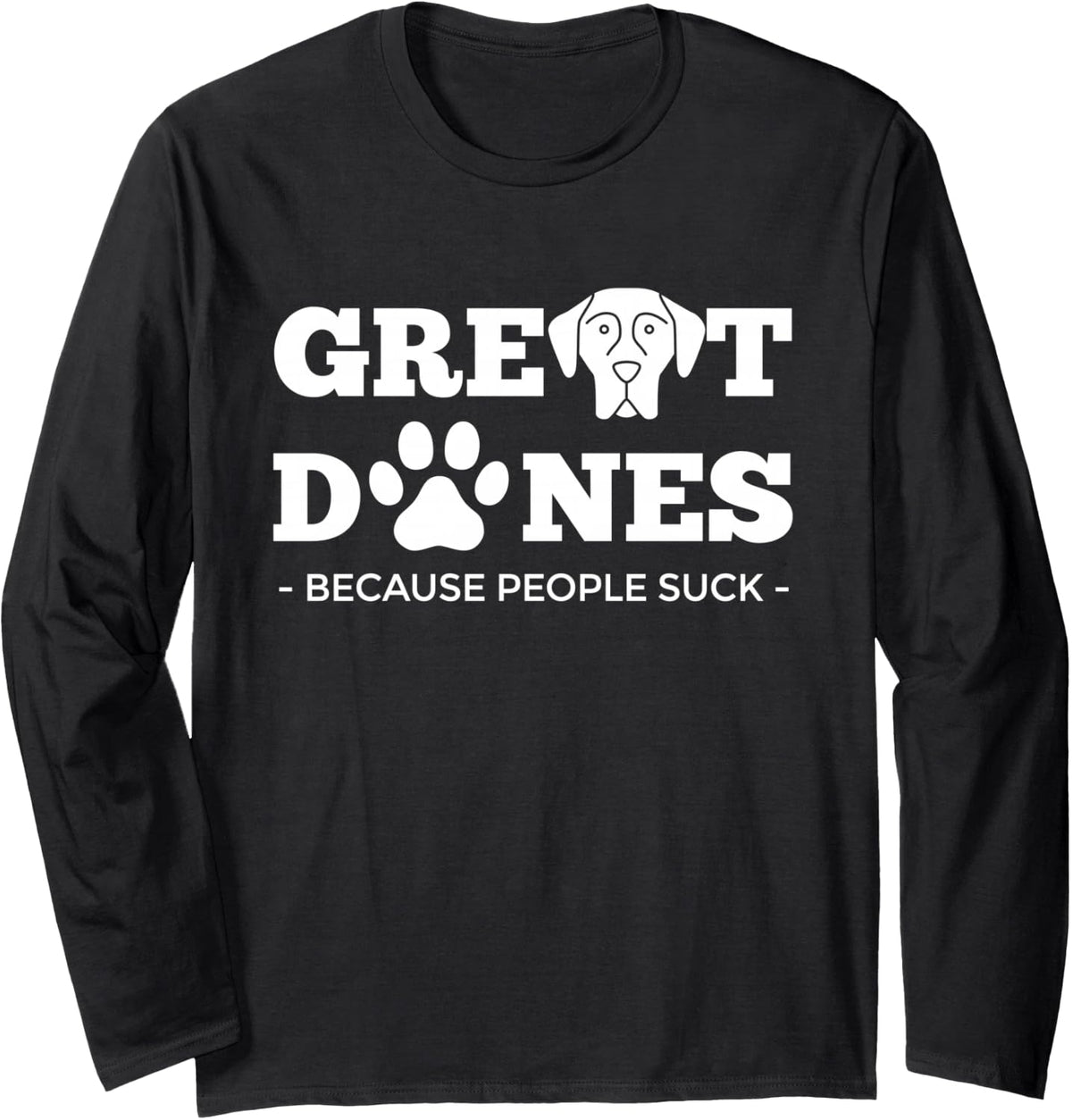 Funny Pawprint Great Dane Dog Design | Great Dane Long Sleeve T-Shirt - Adult Unisex Black