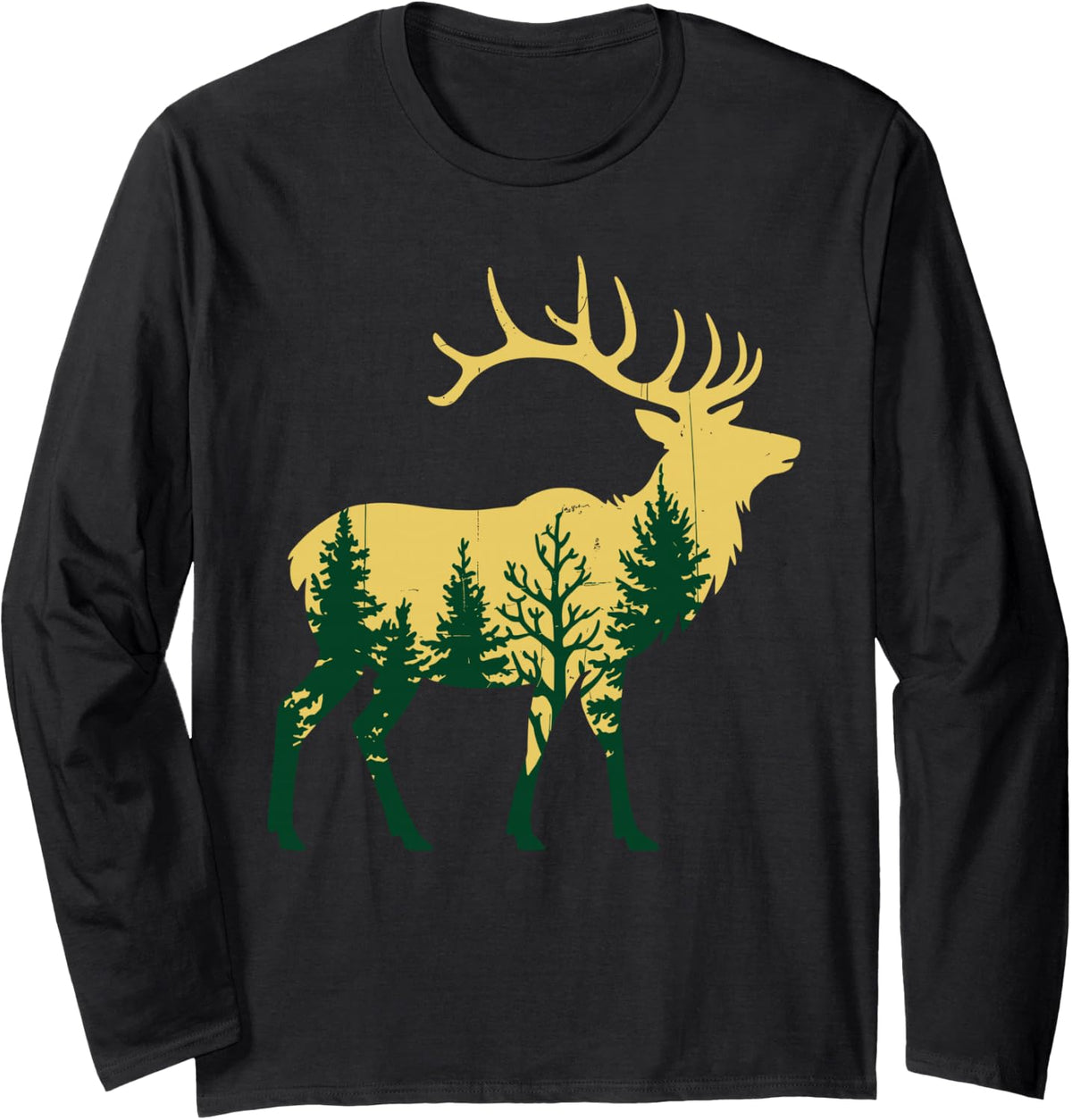 Funny Elk Hunting Art for Men Women Hunt Elk Hunter Long Sleeve T-Shirt - Adult Unisex Black