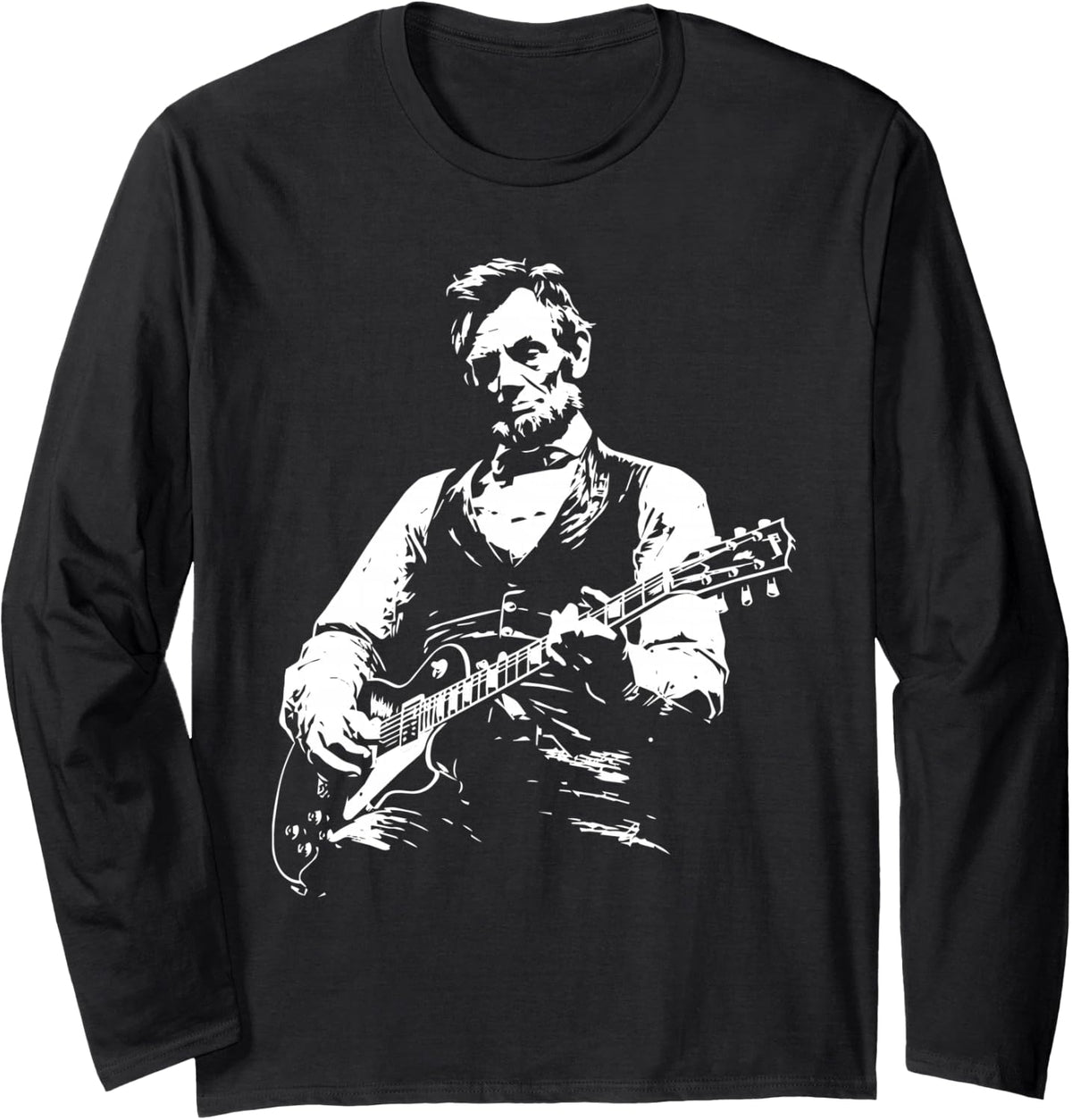 President Abraham Lincoln Playing Guitar Abe Lincoln Design Long Sleeve T-Shirt - Adult Unisex Black