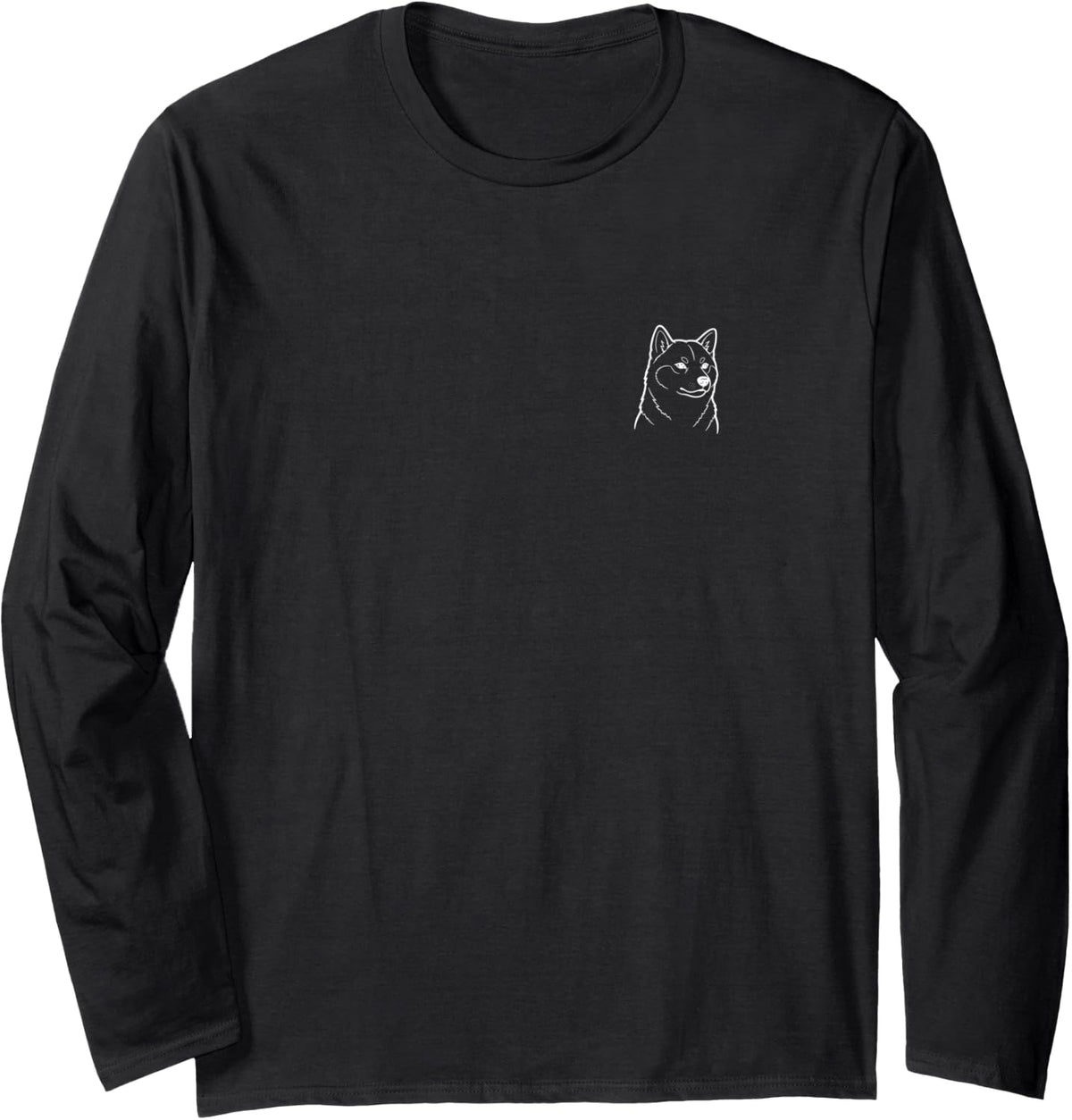 Shiba Inu Dog Lover Cute Minimalist Doodle Pocket Long Sleeve T-Shirt - Adult Unisex Black