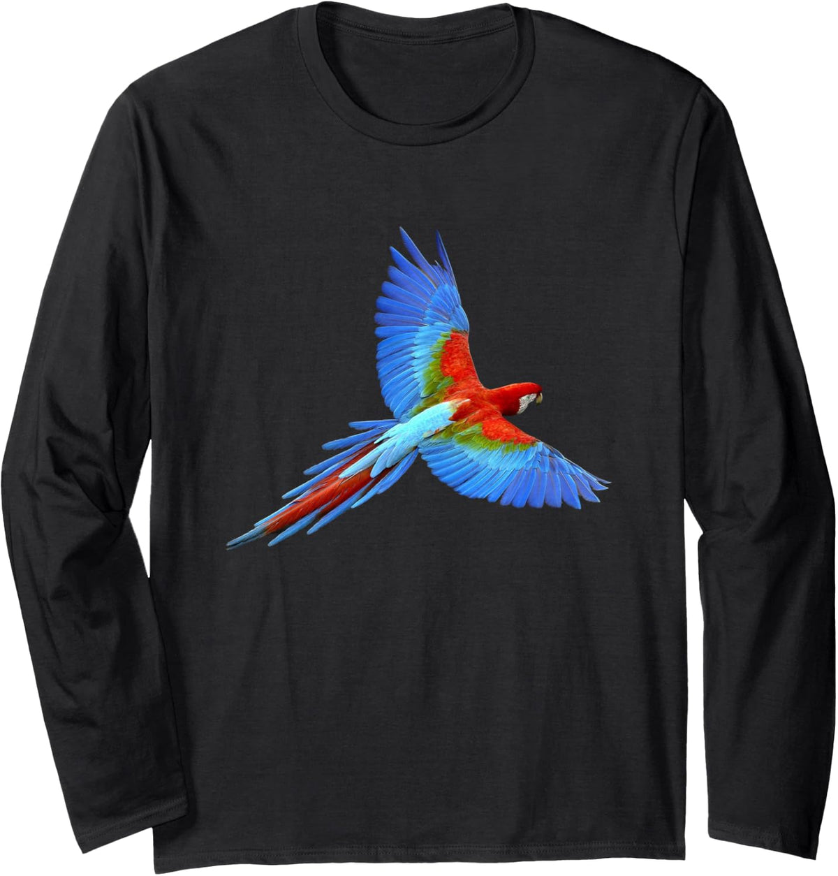 Beautiful Flying Macaw Parrot Long Sleeve T-Shirt - Adult Unisex Black