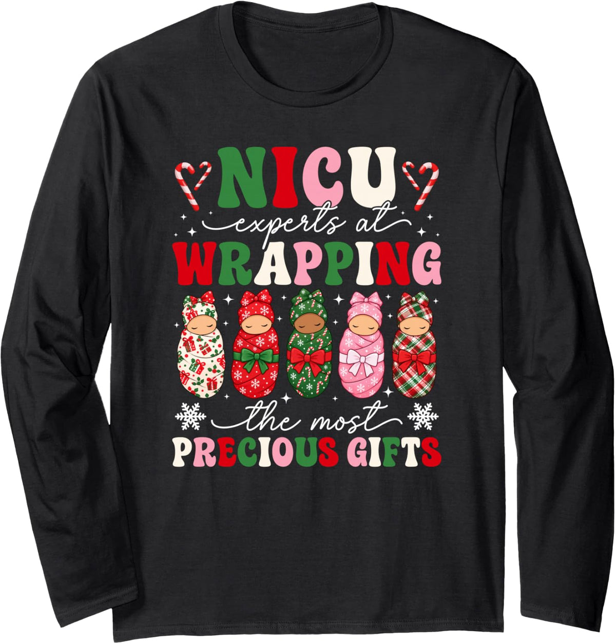 Groovy NICU Christmas NICU Nurse Xmas Neonatal ICU Nurse Long Sleeve T-Shirt - Adult Unisex Black