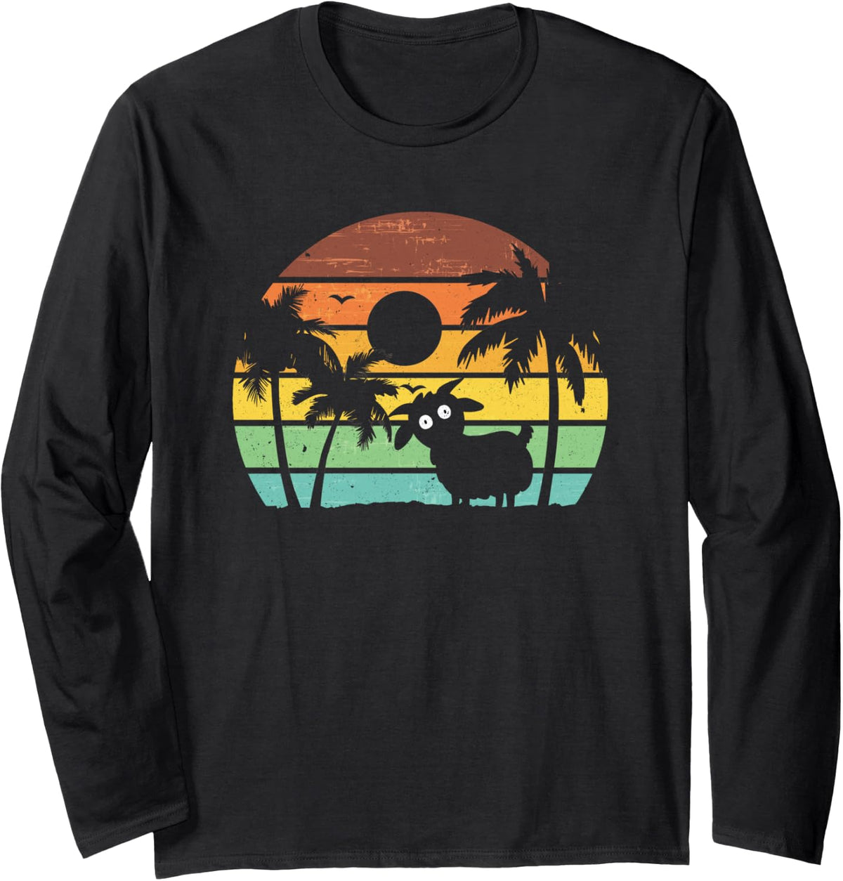 Funny Goat Vintage Retro Surf Long Sleeve T-Shirt - Adult Unisex Black