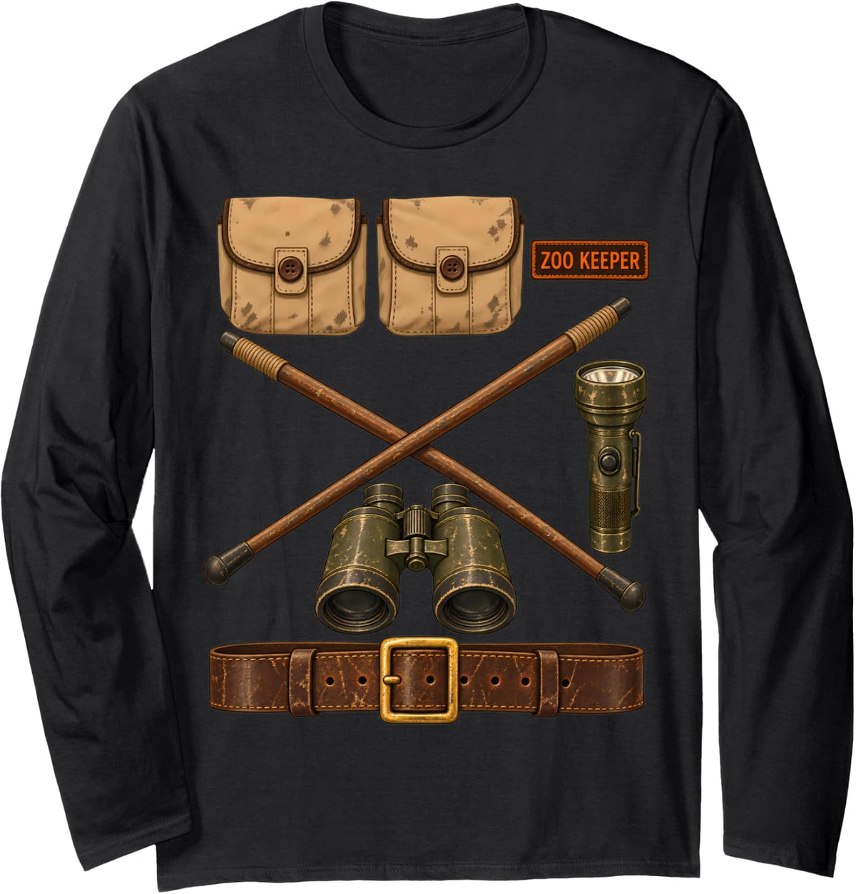 Zoo Keeper Zoologist Animal Attendant Halloween Lazy Costume Long Sleeve T-Shirt - Adult Unisex Black