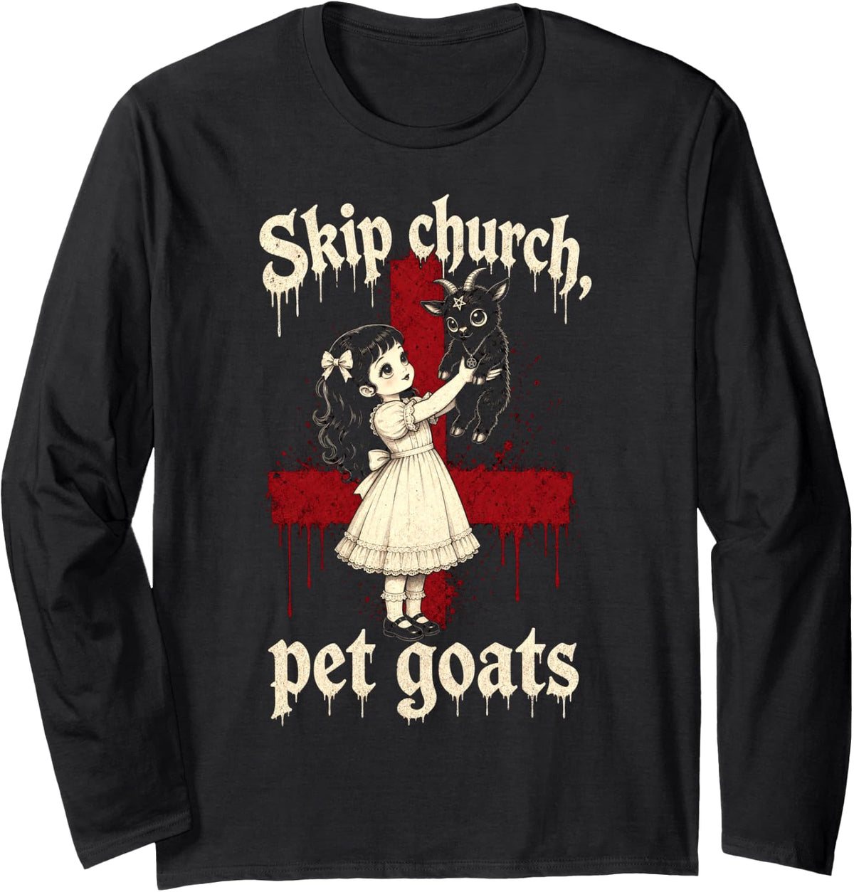 Skip Church Pet Goats Baphomet Occult Goth Long Sleeve T-Shirt - Adult Unisex Black