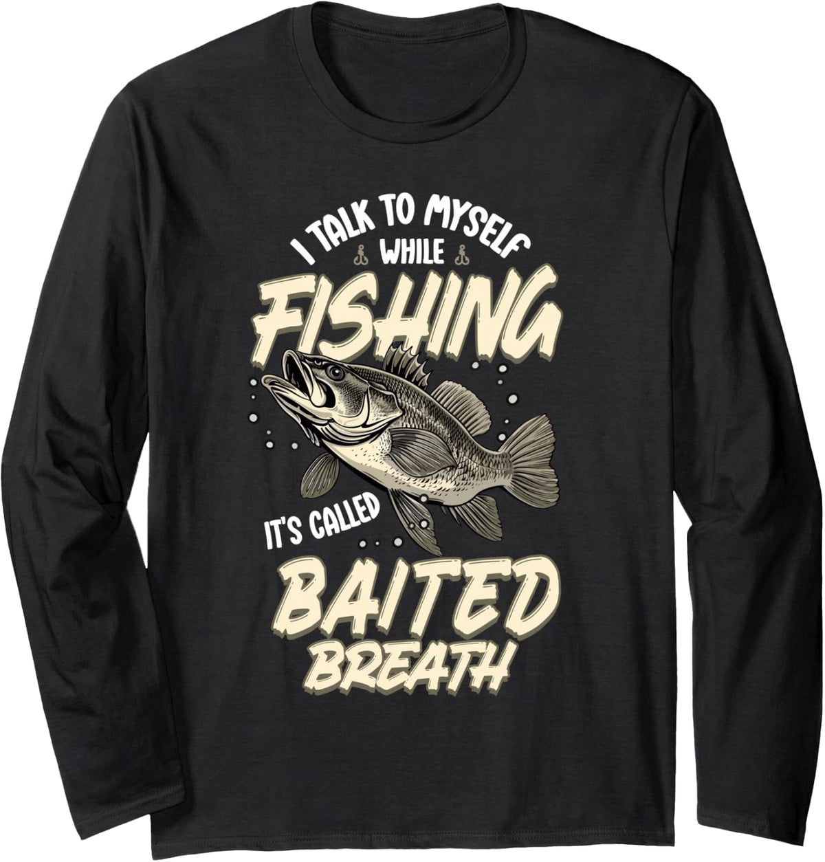 Funny Fishing Angler Baited Breath Humor Design Long Sleeve T-Shirt - Adult Unisex Black
