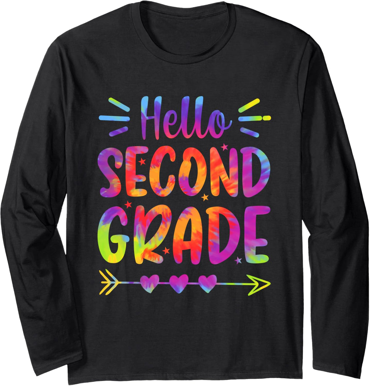 Hello Second Grade Tie Dye Teacher Kids Back to School Funny Long Sleeve T-Shirt - Adult Unisex Black