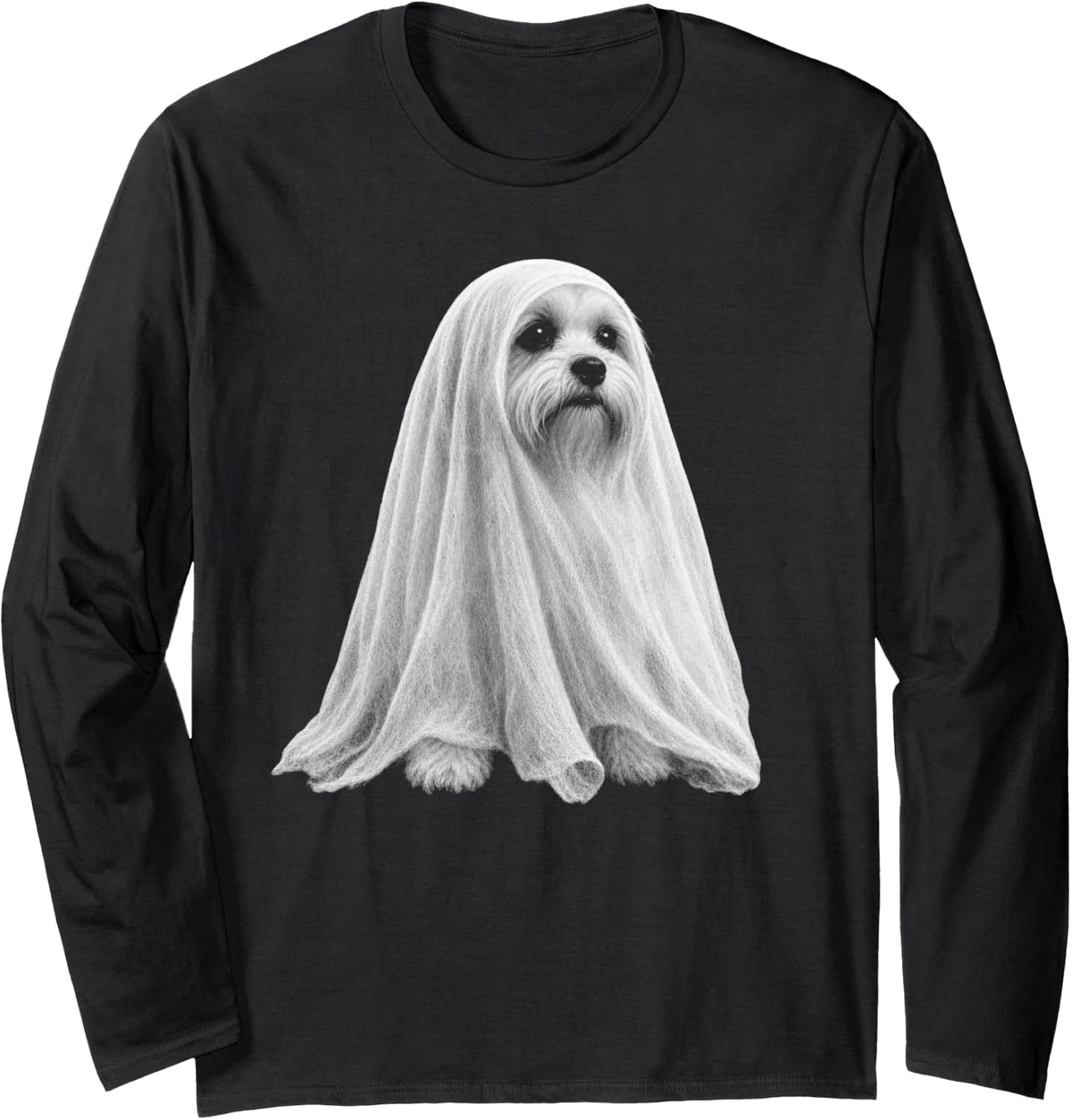Havanese Halloween Dog Lover Spooky Havanese Ghost Scary Long Sleeve T-Shirt - Adult Unisex Black