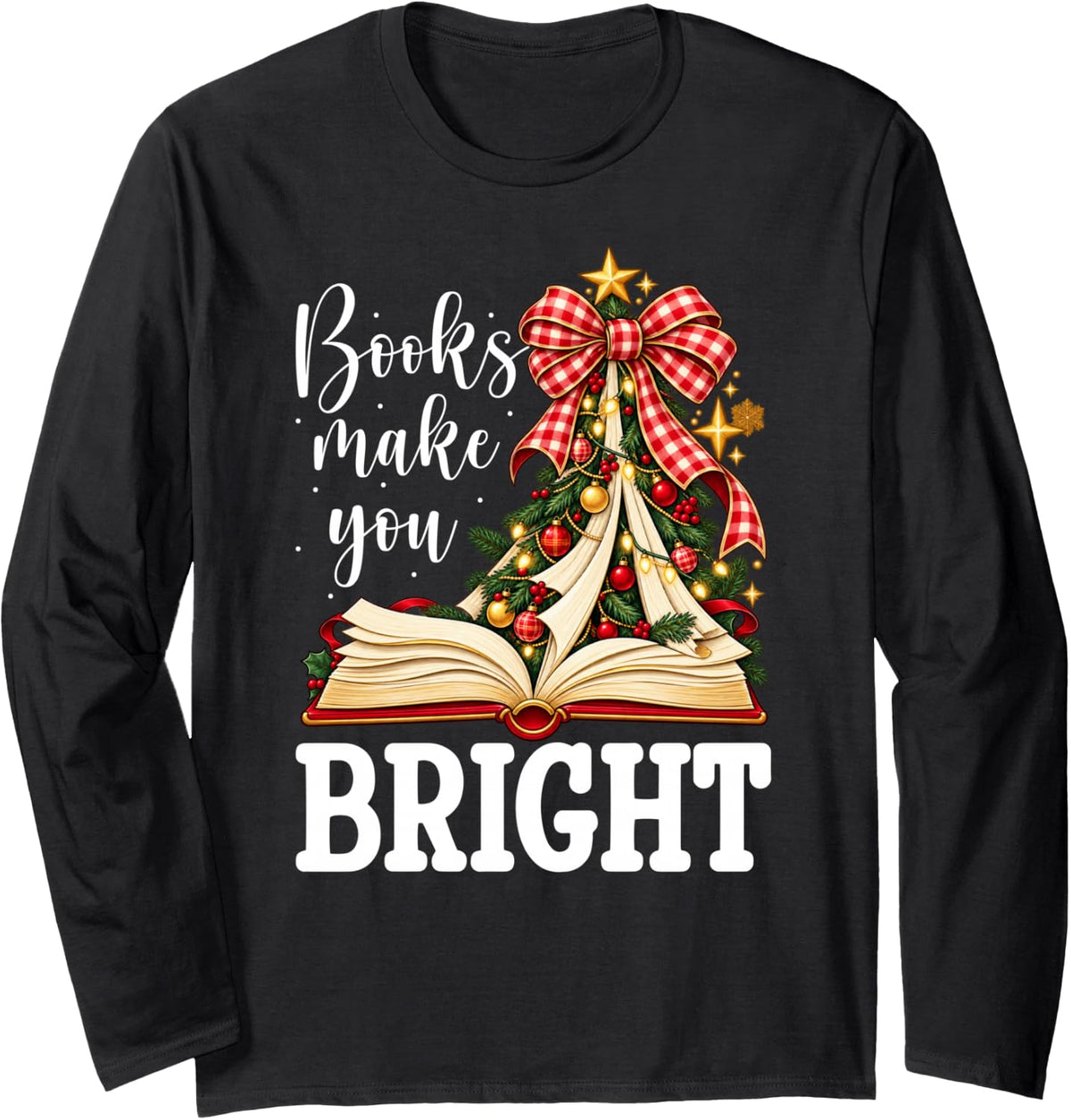 School Librarian Christmas Tree School Library Worker Xmas Long Sleeve T-Shirt - Adult Unisex Black