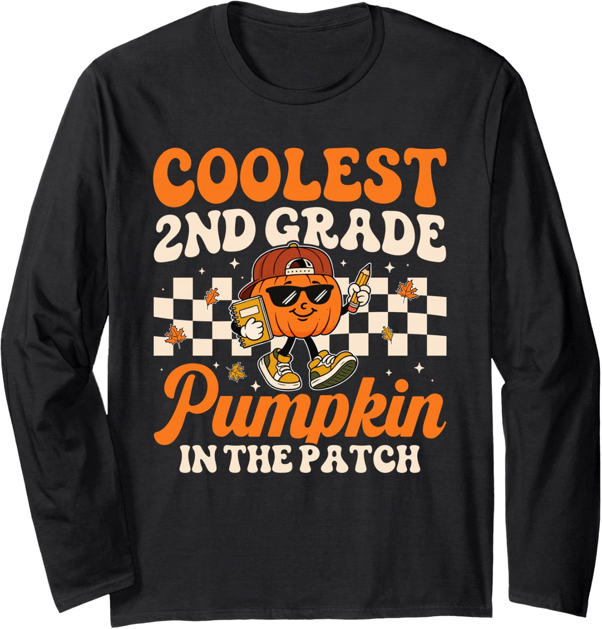 Coolest 2nd Grade Pumpkin in The Patch Fall Teacher Kids Long Sleeve T-Shirt - Adult Unisex Black