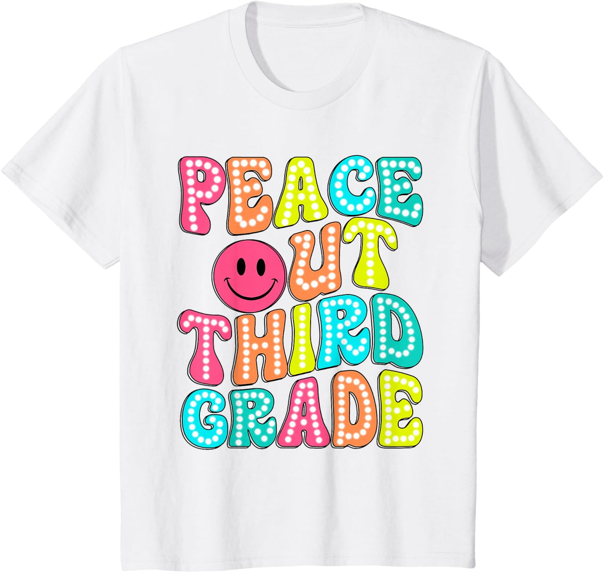 Peace Out Third Grade Happy Last Day Of School Groovy Retro T-Shirt Tee For Kids Teachers - White