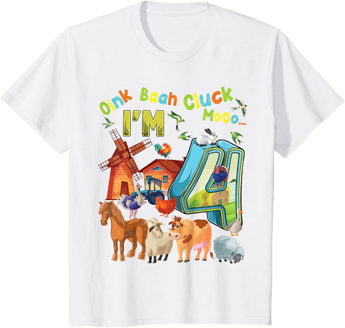 Barnyard 4th Birthday Farm Animals 4 Years Old Farming Tee T-Shirt - White