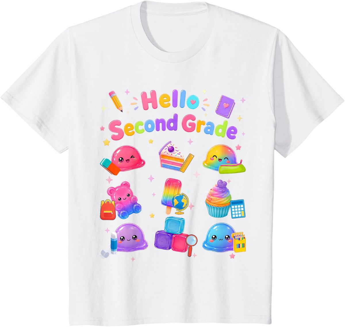 Hello Second Grade Teacher Kids Back to School Squishy Squad T-Shirt - White