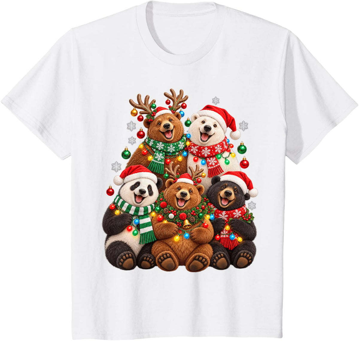 Christmas Lights Bear Santa Funny Xmas Trees T-Shirt - White