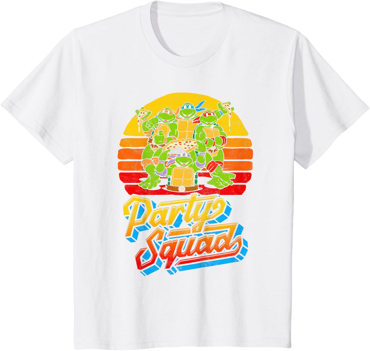 Party Squad TMNT Vintage 80s Pizza Friends Distressed Tee T-Shirt - White