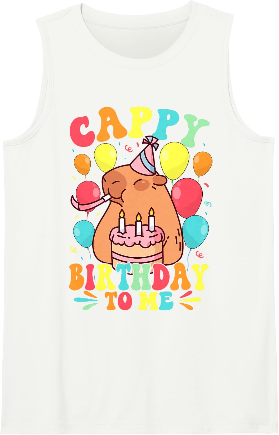 Cappy Birthday Capybara Birthday to Me Sleeveless Tank Top - White