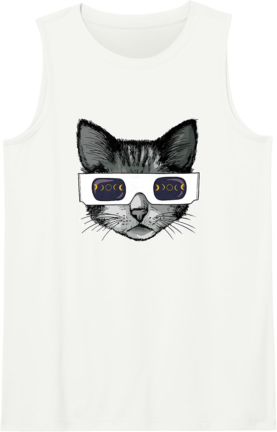 Cat Wearing Solar Eclipse Glasses Funny Solar Eclipse Cat Tank Top - White