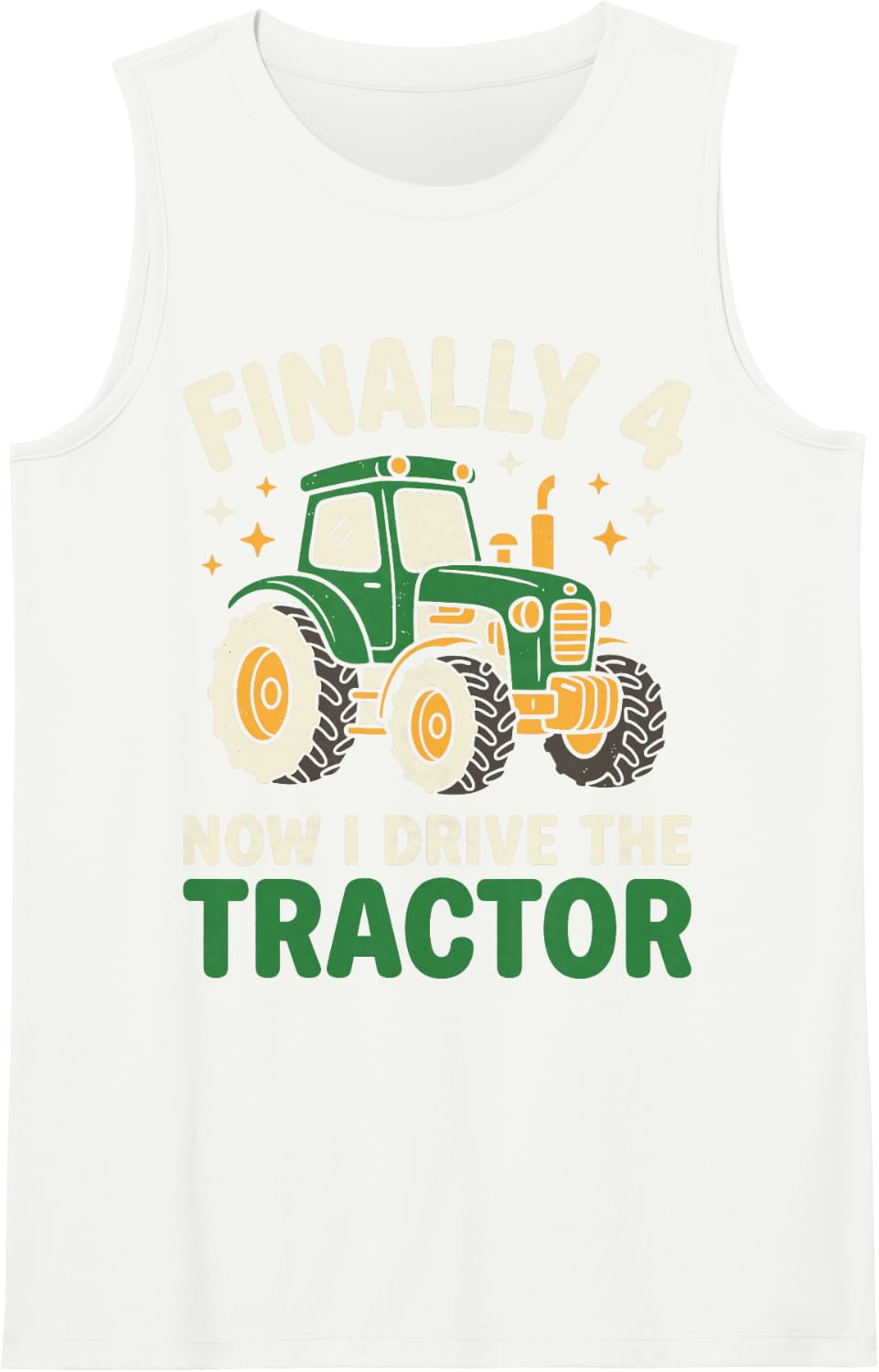 Finally 4 Years Now I Drive The Tractor 4th Birthday Farmer Sleeveless Tank Top - White