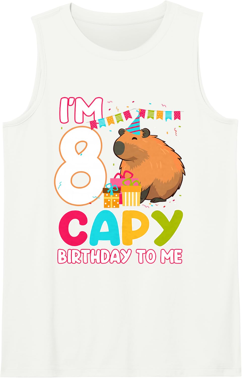 I'm 8 Year Old Capy Birthday to Me 8th Birthday Capybara Sleeveless Tank Top - White