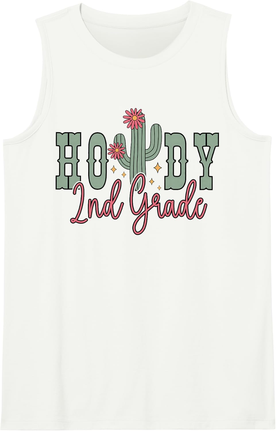 Howdy 2nd Grade Cactus Western Second Grade Teacher Kids Sleeveless Tank Top - White