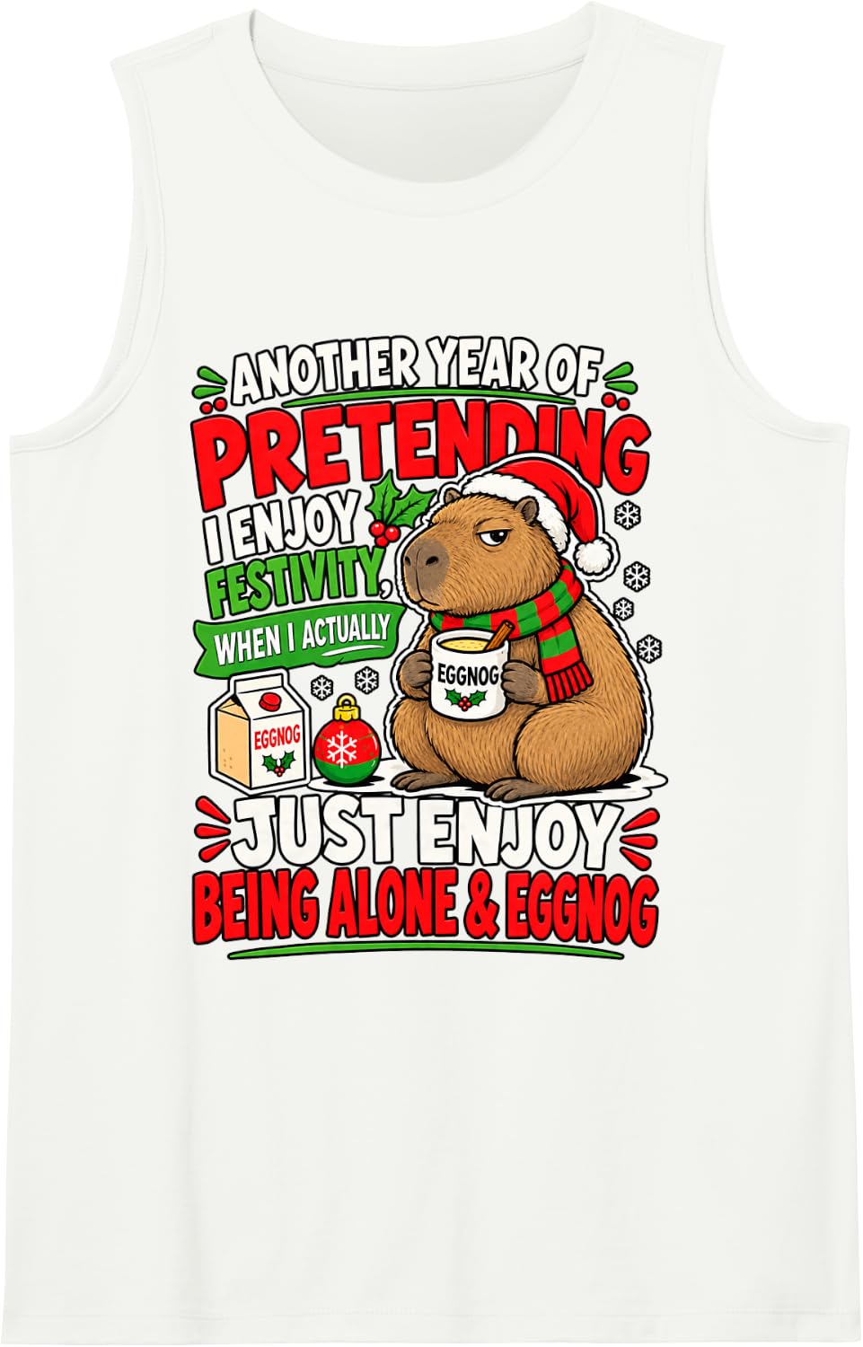 Funny Christmas Shirt Sarcastic Capybara Sleeveless Tank Top - White